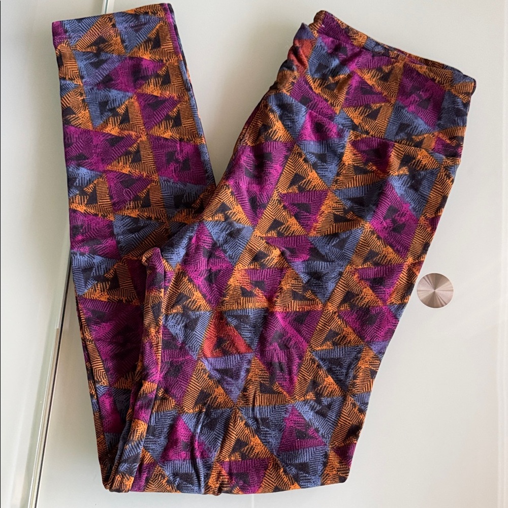 LuLaRoe Kids Leggings with Vibrant Purple, Orange, and Blue Pattern